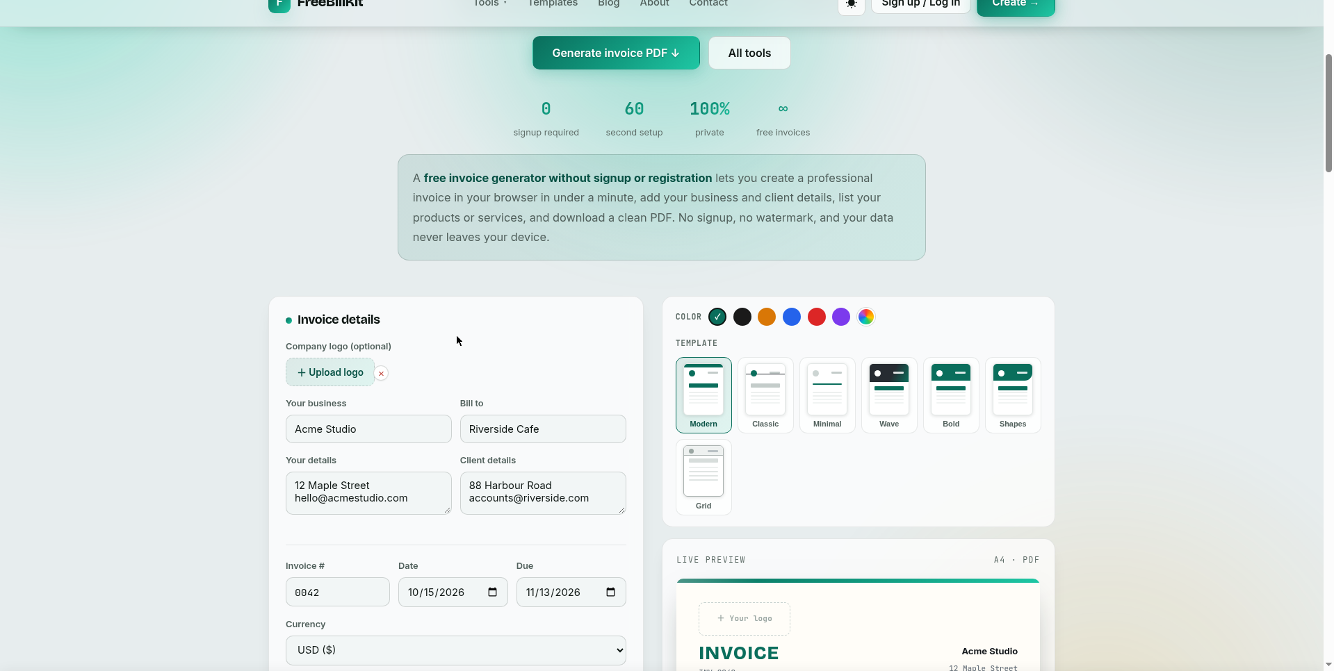 Freelance invoice template example