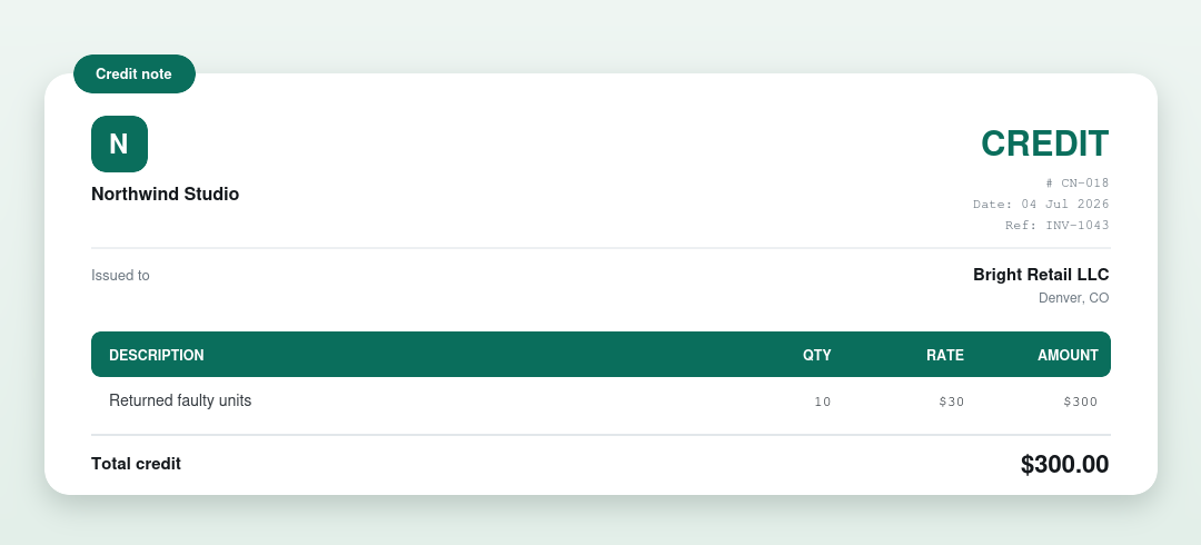 Credit note example
