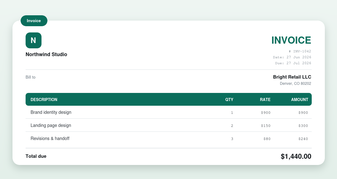 Examples of professional billing documents