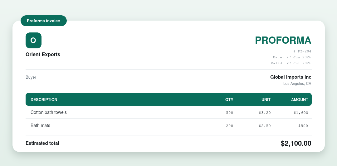 Proforma invoice example