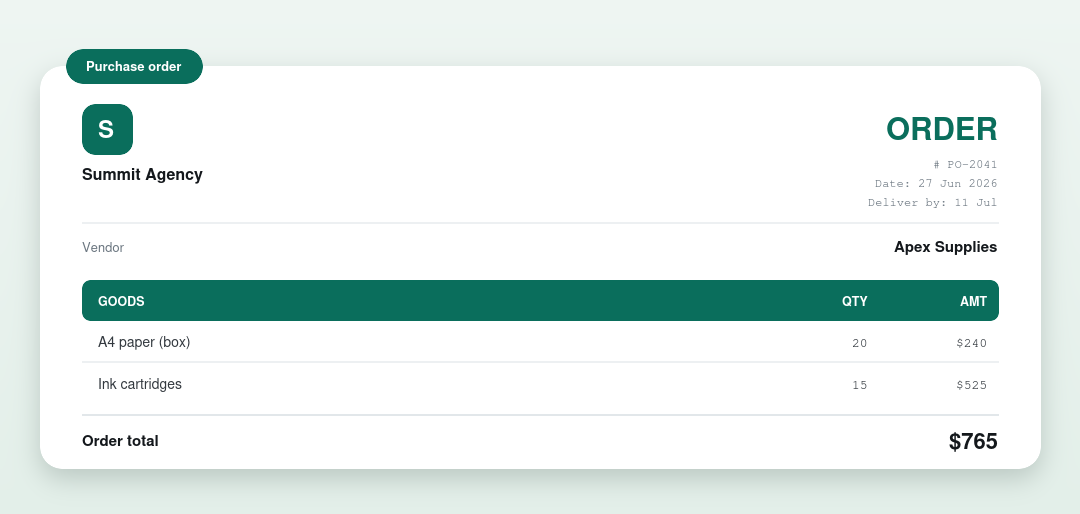 Purchase order example